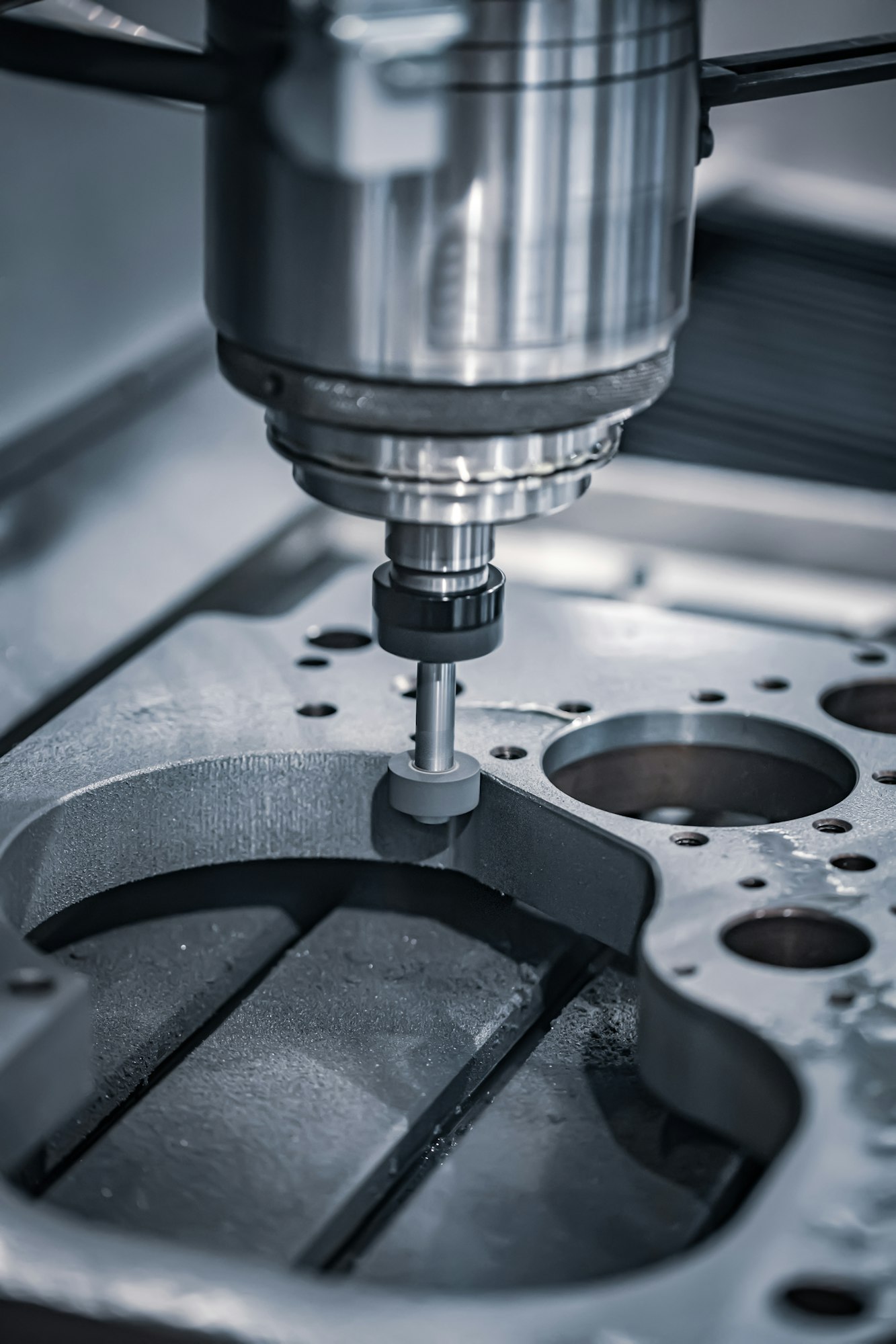 Metalworking CNC milling machine. Cutting metal modern processing technology.